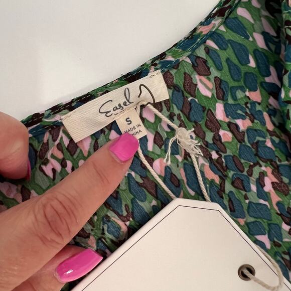 Easel Floral Green Tiered Babydoll Dress S Flowy Earthy Indie Tiered Boho NWT - Picture 8 of 11